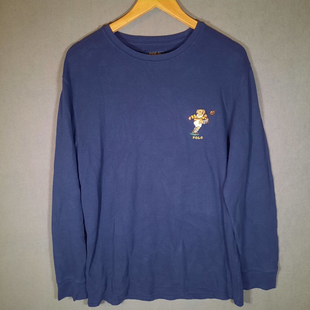 Polo Ralph Lauren Embroidered Bear with Football Blue Mens Sleepwear Thermal
